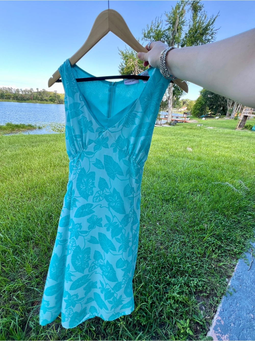 Vintage Tropical Floral Print Sleeveless Turquoise Flattering Dress